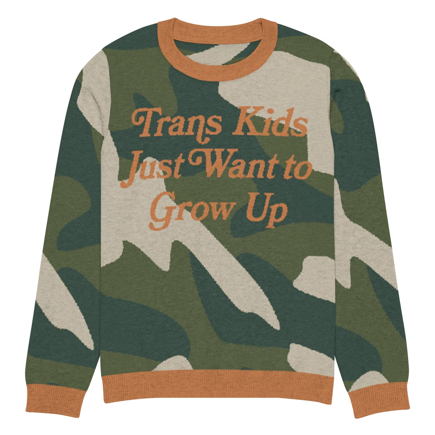 Trans Kids Just Want to Grow Up Camo Knitted crew neck sweater - FLAVNT