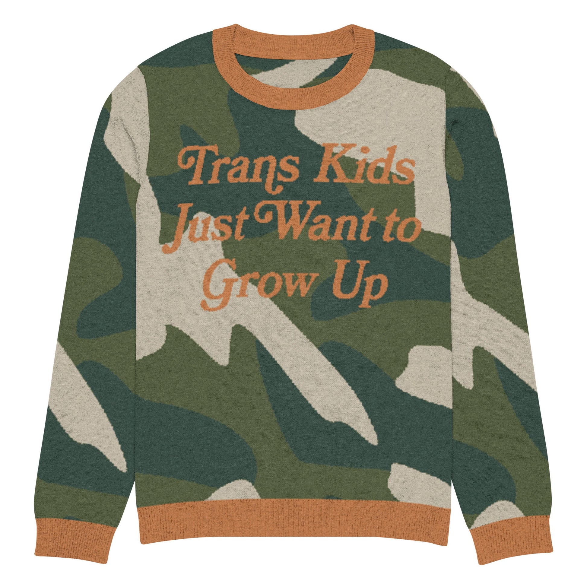 Trans Kids Just Want to Grow Up Camo Knitted crew neck sweater - FLAVNT