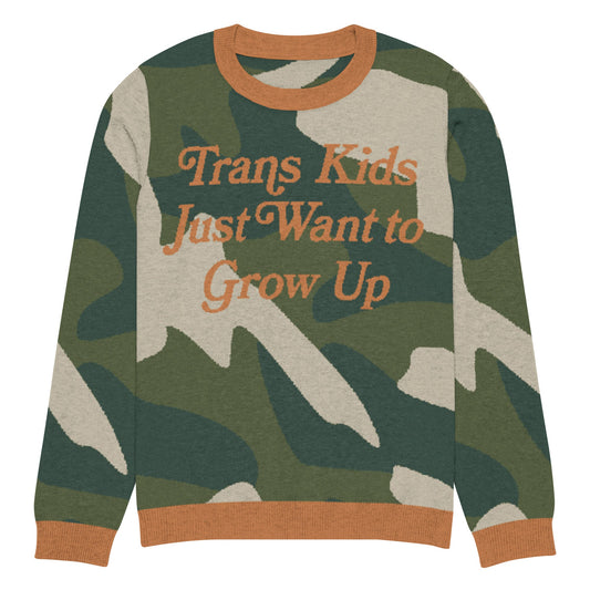 Trans Kids Just Want to Grow Up Camo Knitted crew neck sweater - FLAVNT